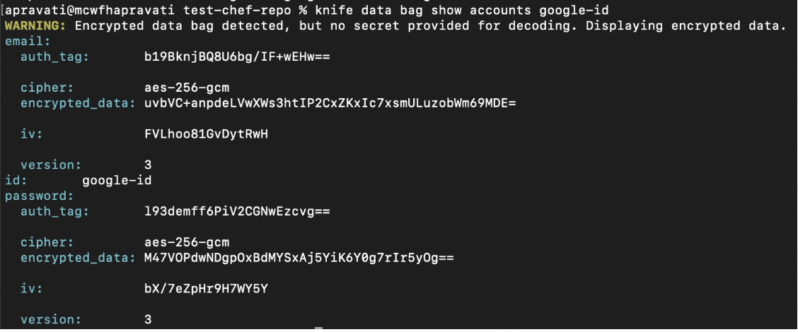 Chef knife data bag show accounts google-id